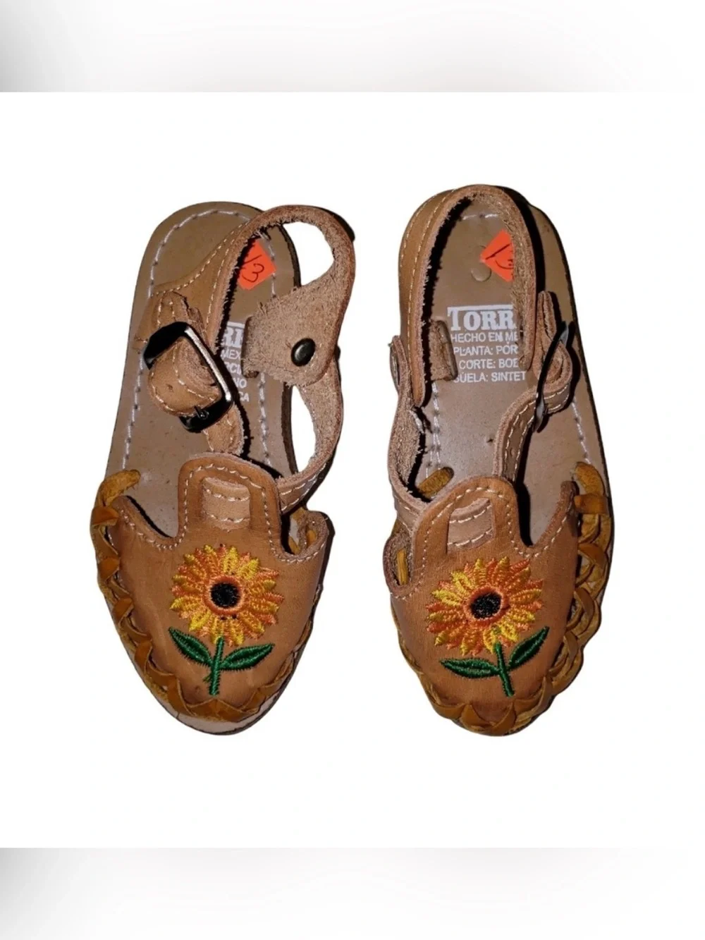 NEW Toddler Girl Tan Sunflower Embroidered Huarache Sandals